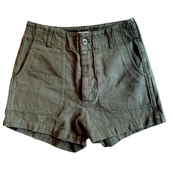 Re/Done Womens 50s Military Shorts Button Fly Olive Green 24 - Picture 1 of 8
